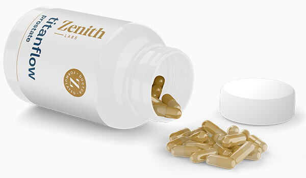 Titan Flow by zenth lab bottle and pills